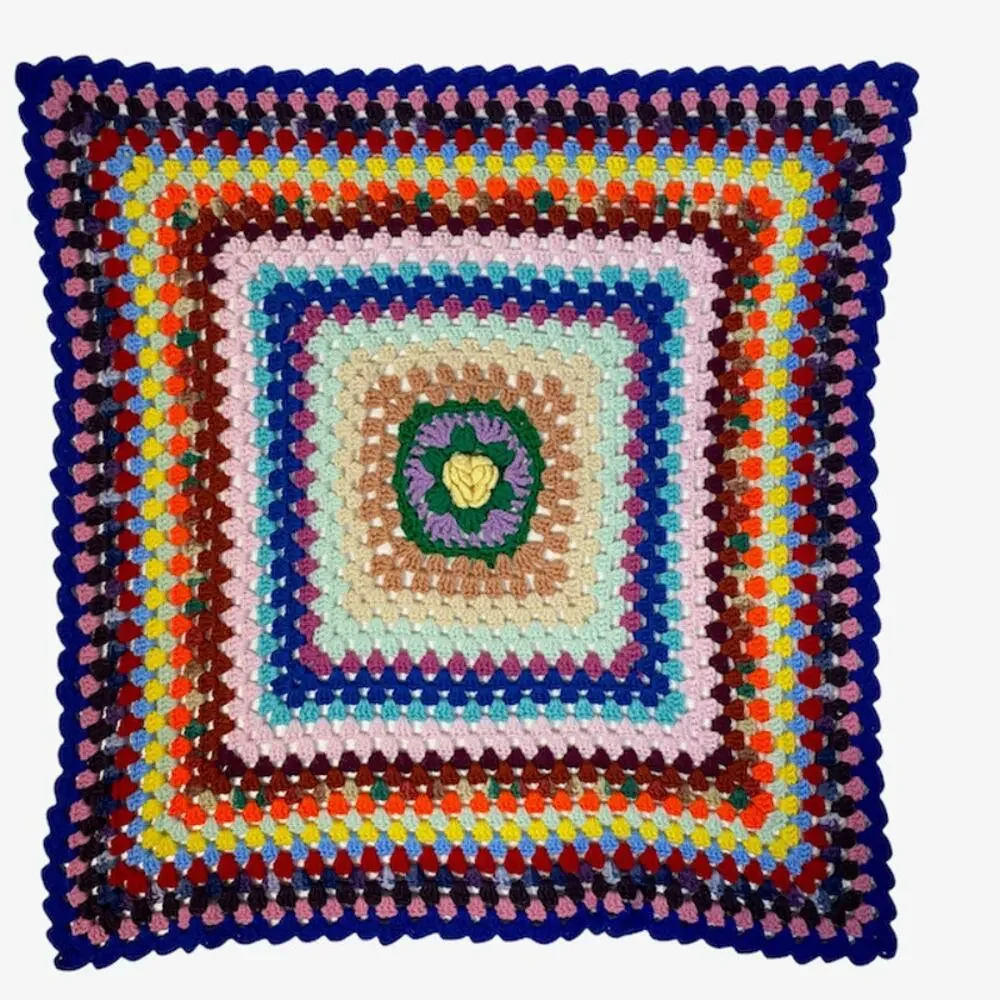 Baby or Lap Blanket Hand Knit Crochet Multicolor Homemade Granny Boho